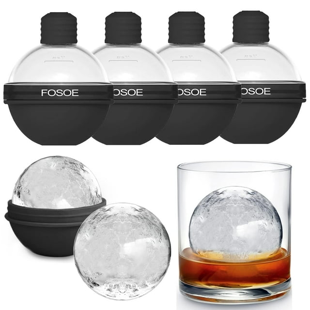 Moldes para bolas de hielo FOSEO de silicona para whisky, juego de 4 con tapas