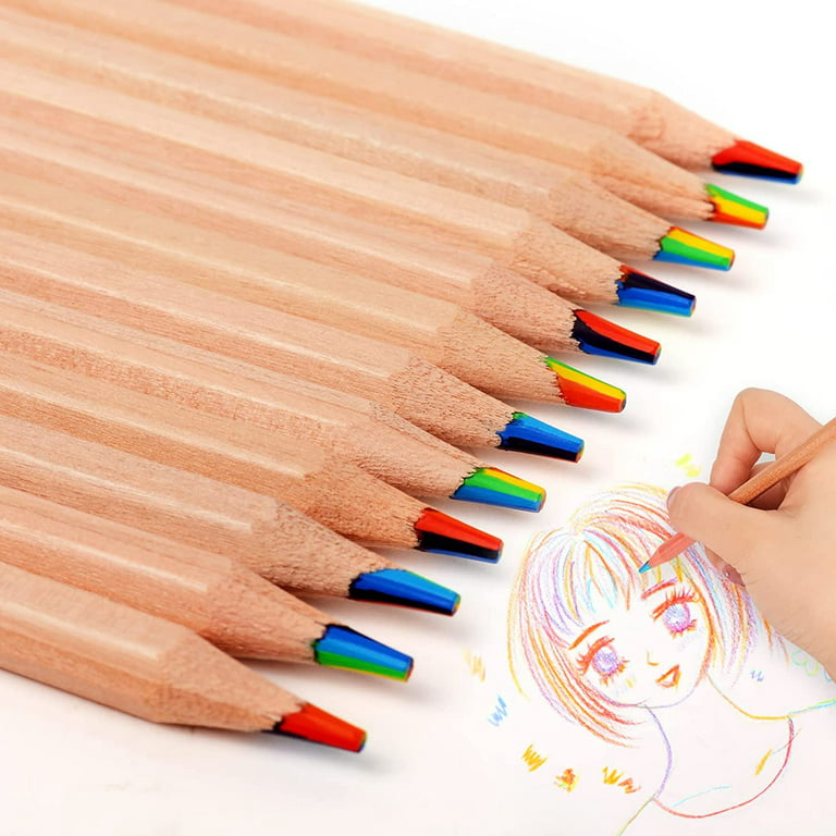 Wooden Rainbow Colored Pencils, 7 Color In 1 Rainbow Pencils, For Drawing  Coloring Sketching, Multicolored Core, (12)
