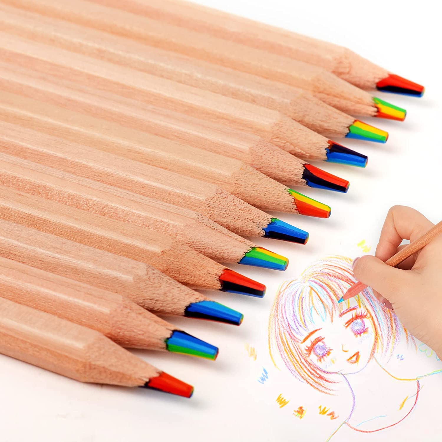 10 Pieces Rainbow Colored Pencils, 7 Color in 1 Pencils for Kids, Assorted Colors for Drawing Coloring Sketching Pencils For Drawing Stationery, Bulk, Pre-sharpened - image 5 of 7
