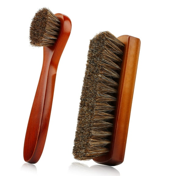 Shoe Brush, Shoe Cleaning Brush, 2 Pieces Horsehair Shoe Brush, Boot Brush, Horse Hair Brush for Leather