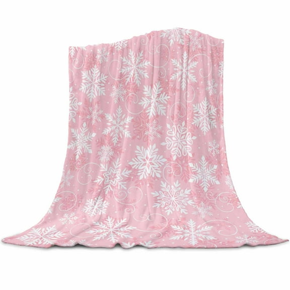 Pink Christmas Snowflake Flannel Blanket for Bed,Travel and Camping, Winter Snowflake Abstract Art Super Soft Cozy Blanket for All Seasons 32"x48"