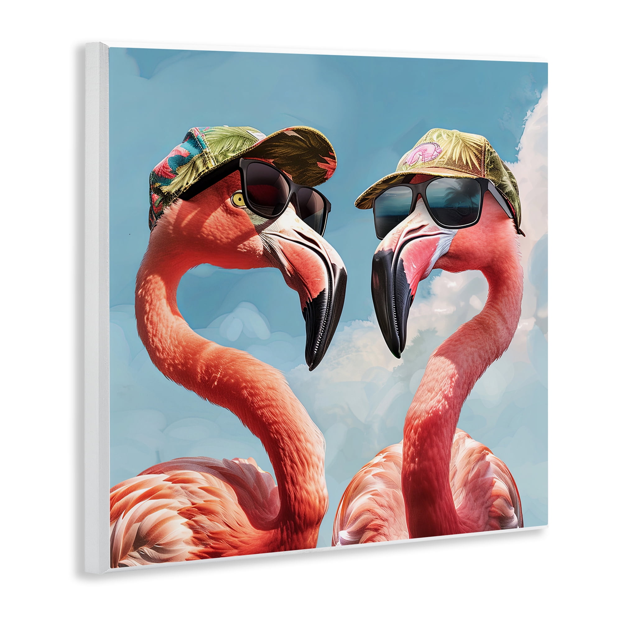 Stupell Industries Flamingos with Tropical Hats Animals Painting Unframed Art Print Wall Art, 12 x 12