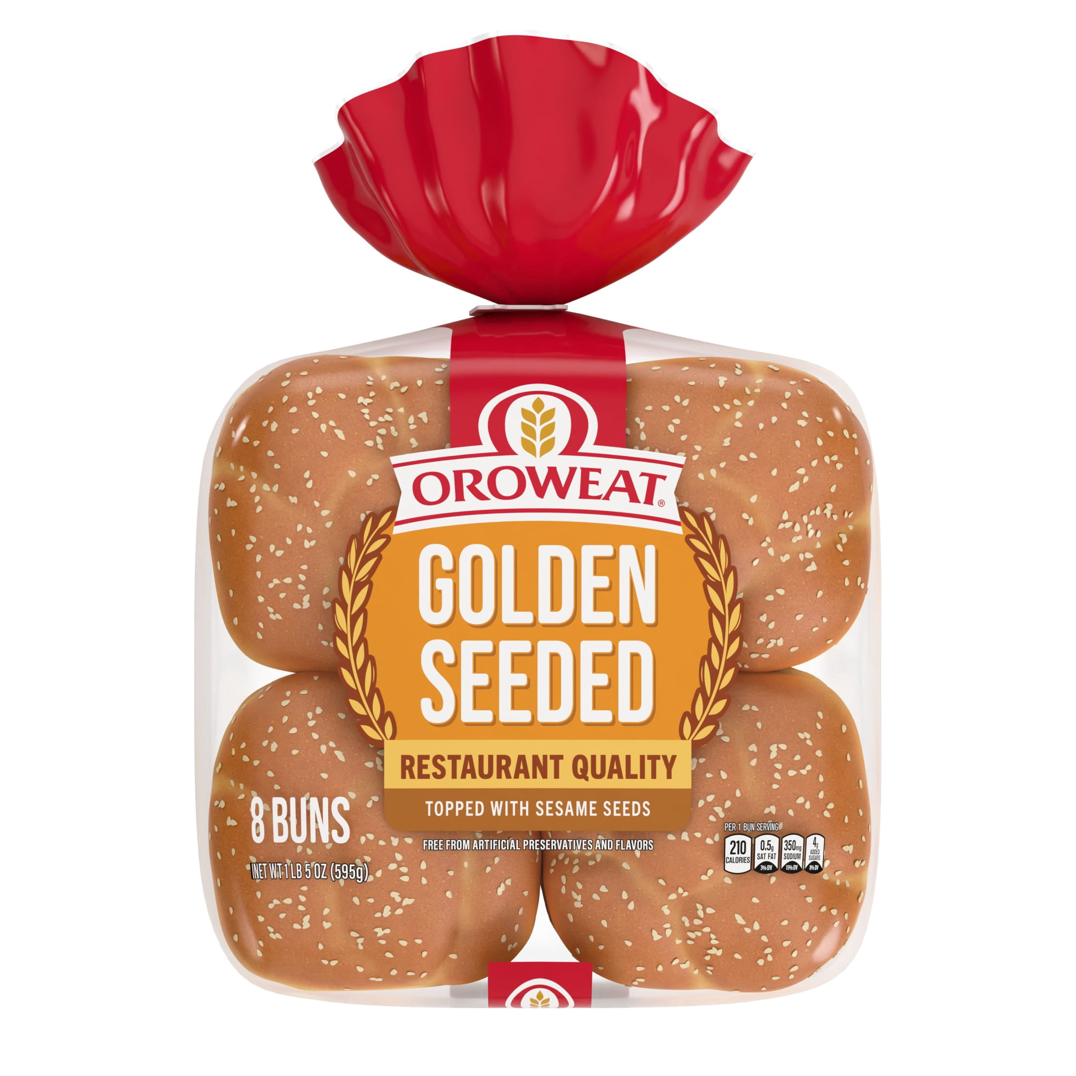 Oroweat Golden Seeded Buns, 8 count, White Hamburger Buns, 21 oz Bag