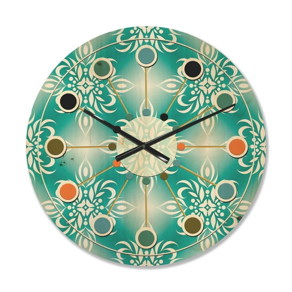 Designart 'Turquoise Retro Pattern' Mid-Century Modern Wood Wall Clock