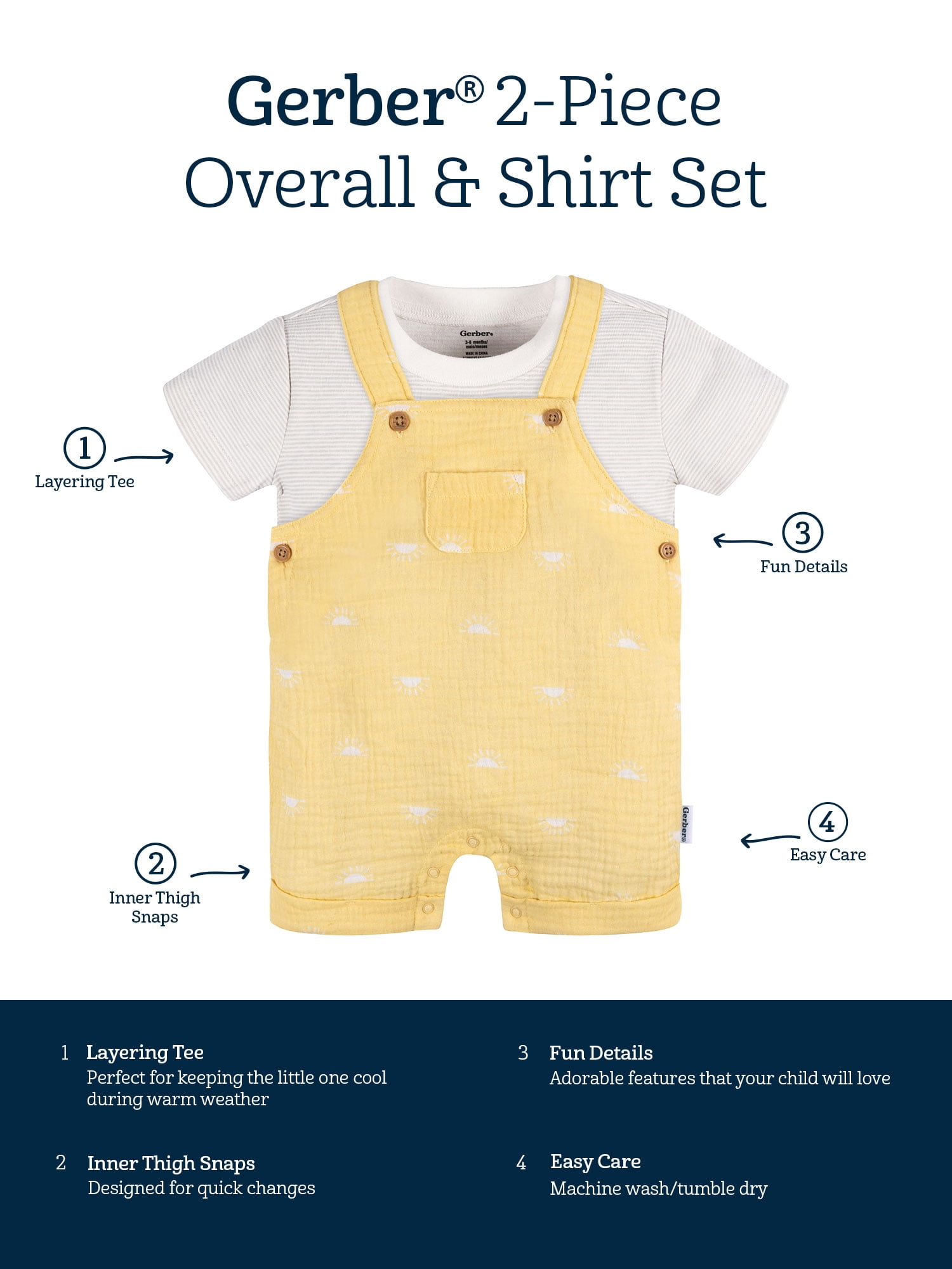 Gerber Baby Neutral T-Shirt and Romper Outfit Set, 2-Piece, Sizes Newborn - 24 Months