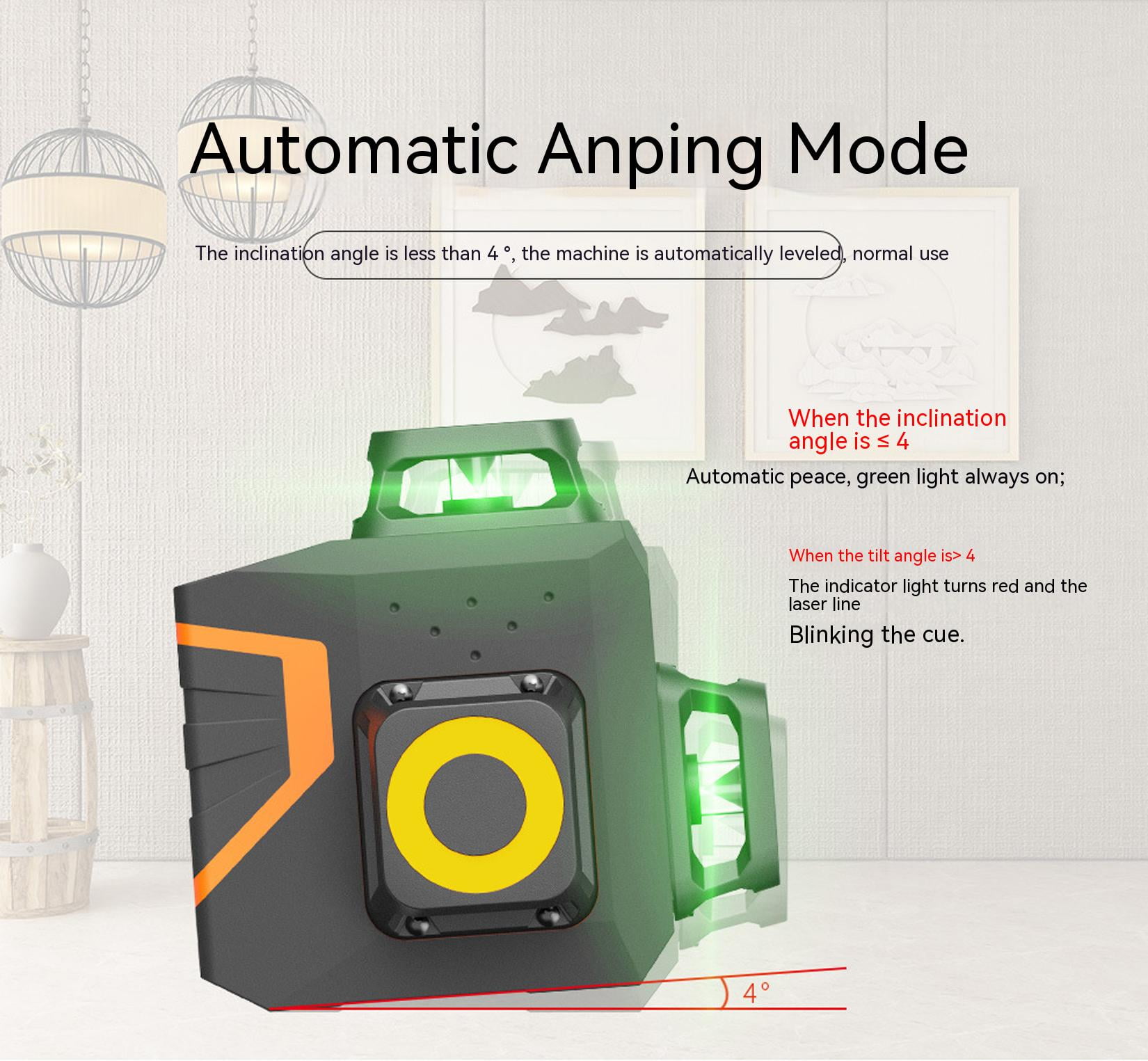 3D Cross Line Self-leveling Laser Level 12 Line 3 x 360 Green Beam Three-Plane Leveling and Alignment Laser Tool,Osram Light Source,Remote Pulse Mode,Self Leveling,Li-ion Battery with Type-C Charging