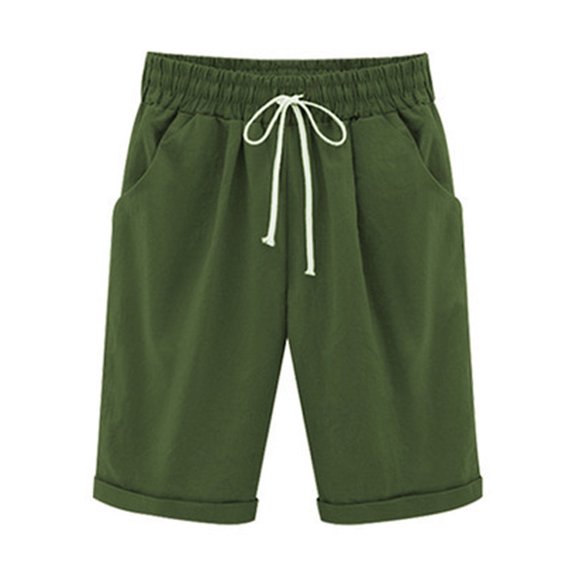 AXXD Shorts for Women,Summer Solid Large Size Cotton Linen Casual Cargo Shorts for Lady Army Green 18