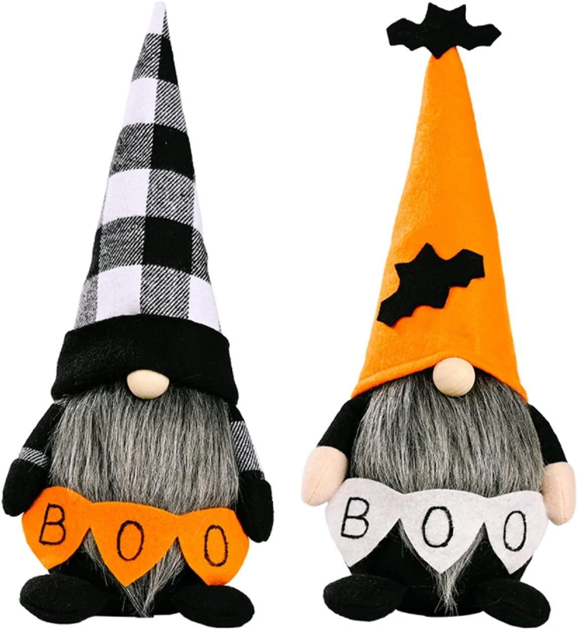 Set of 2 Halloween Plush Gnomes with BOO Banner and Bat for Festive Decor