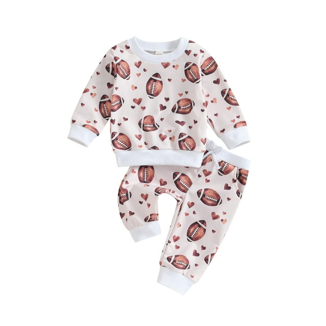 ZAXARRA Toddler Girls Clothes Long Sleeve Floral Rugby Heart Rugby Print Crewneck Sweatshirt Drawstring Pants Set
