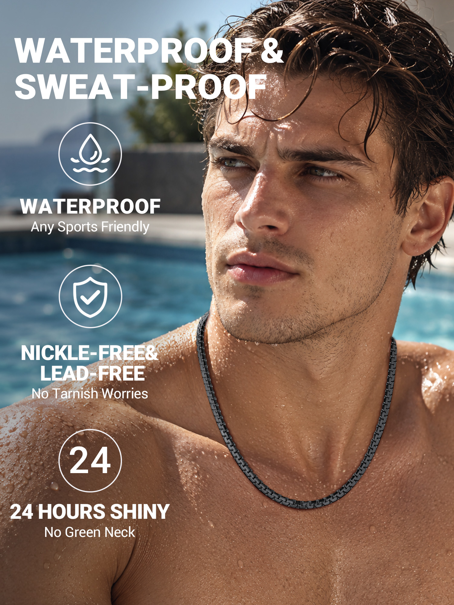 Prosteel Men's Black Stainless Steel Box Chain Necklace photo 8