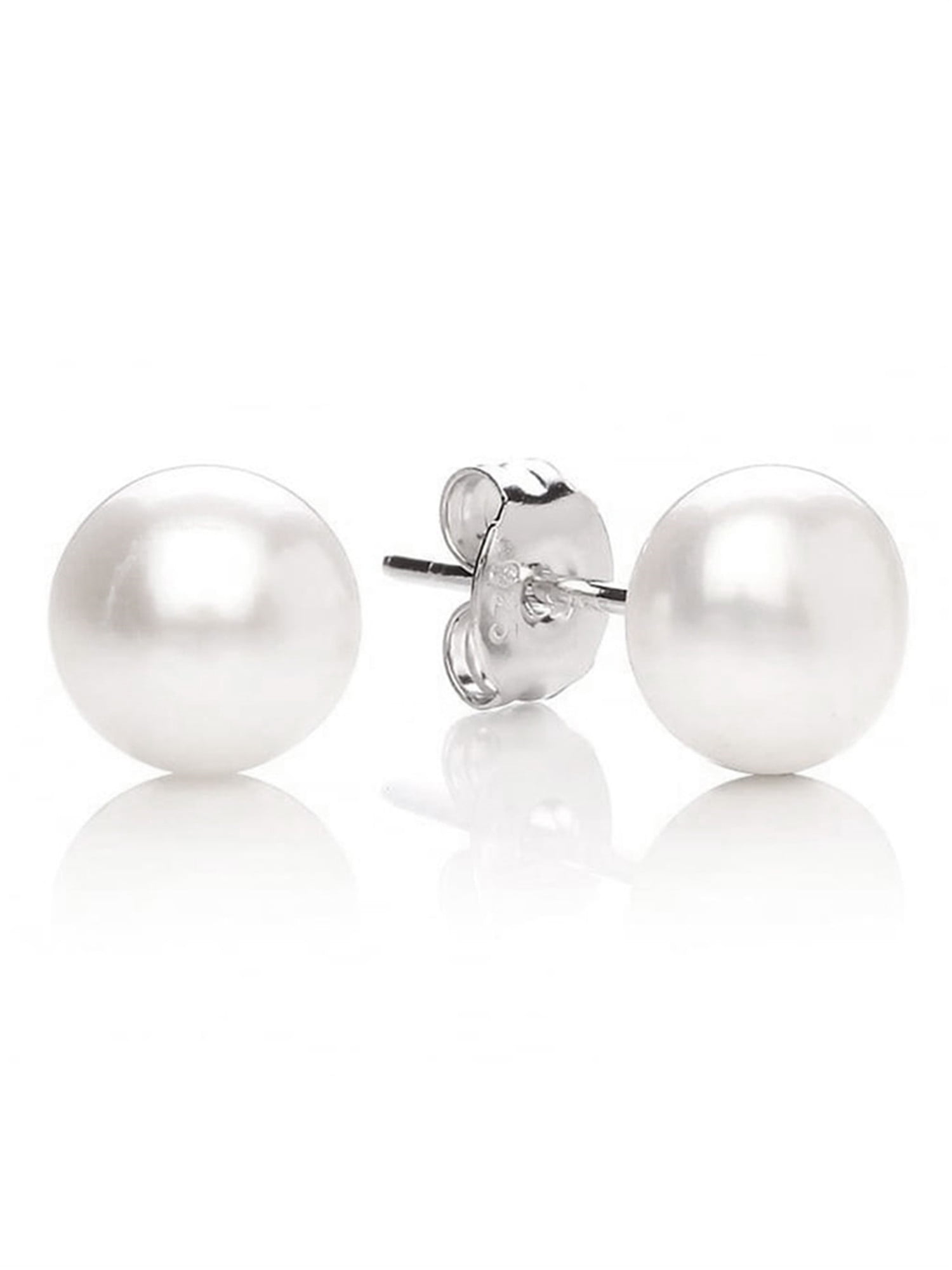 MABELLA 925 Sterling Silver AAA Genuine Freshwater Cultured Pearl White Button Stud Earrings for Women 10MM