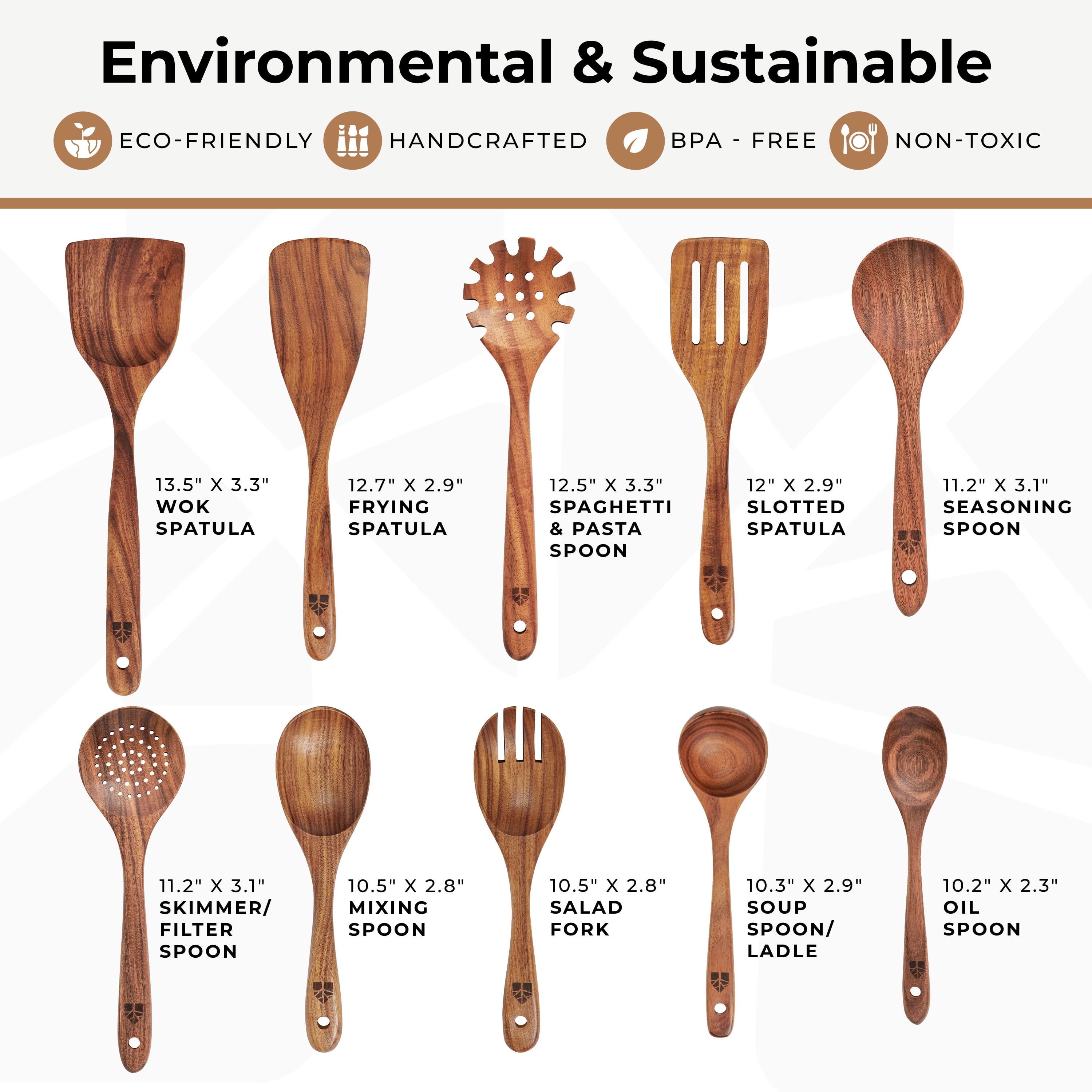 Wooden Spoons for Cooking, 10 Pcs Wooden Cooking Utensils Set – Wooden Utensil Set for Nonstick Pans & Cookware