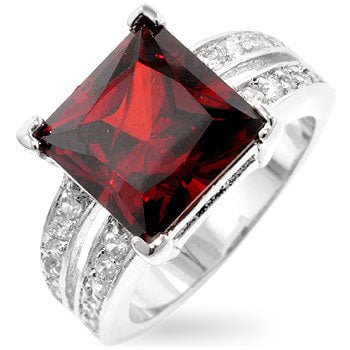 Precious Stars Silvertone Princess-Cut Deep Red Cubic Zirconia Split-Shank Engagement Ring