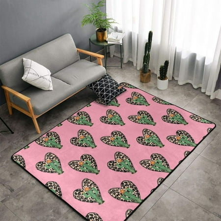 

Indoor Door Mat Leopard cactus Heart pink Bedroom Rug & Carpets Entryway Rug Front Door Welcome Mat Non-Slip Long Bathroom Rugs Runner Washable Kitchen Mats for Floor