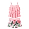 thumbnail image 4 of Yiyuu Girls Beach Swimsuit Ruffle Tiered Tropical Print Tankini Set 2Pcs Bathing Suit, Sizes 6-14, 4 of 4