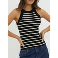 thumbnail image 3 of Halter Tank Tops for Women Summer Striped Stretchy Ribbed Knit Cami Shirts Slim Fitting, 3 of 6