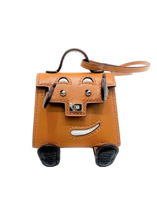 Hermes Bag Charm Animal Motif Dog Brown Leather Silver Free