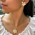 thumbnail image 4 of Fashion CZ Gold Plated Flower Pendent Chain Link Necklace Earrings Jewelry Set, 4 of 9