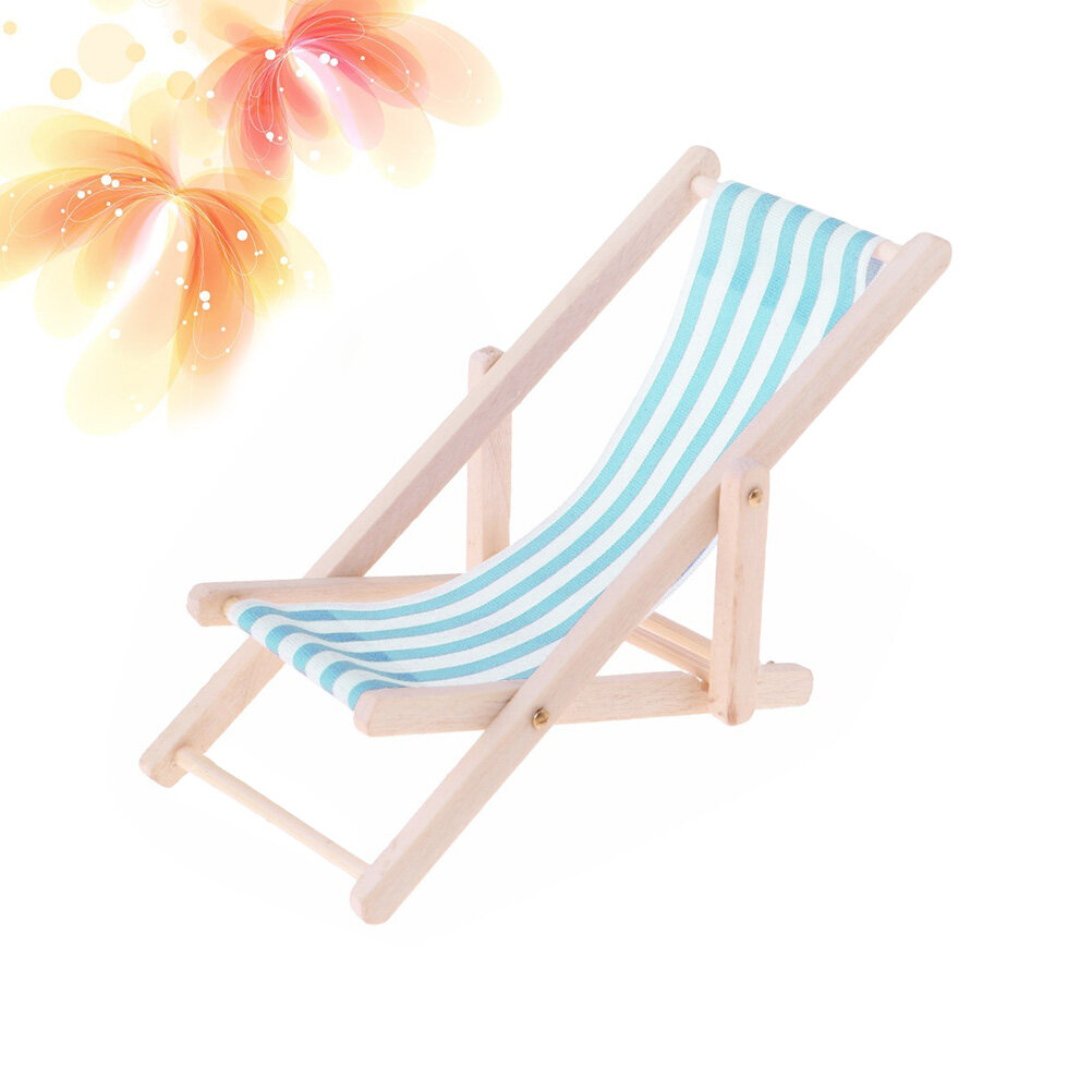 OUNONA 1Pc Beach Chair Model Mini Outdoor Ornament Stripe Recliner Miniature Play House Accessory for DIY (Sky-blue) - image 3 of 6