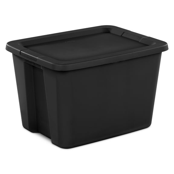 Sterilite Large Storage Bin, 18 Gallon Plastic Storage Container with Snap-On Lid, Black