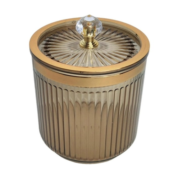 Vanity Makeups Organizer Bathroom Qtip Dispenser Jar, Dustproof Cosmetics Jar Swab Holder Canister for Restroom, Desktop, Countertop Household Hotel Brown