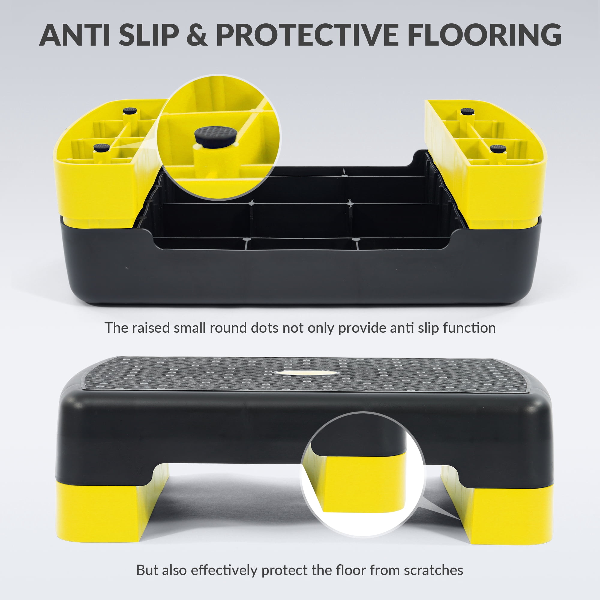 FlexWave Adjustable Workout Aerobic Stepper Step Platform Trainer, 18-Inch, Black/ Yellow