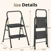 Jocauto 2 Step Ladder, Folding Step Stool for Adults with Wide Anti-Slip Pedal, Sturdy Portable 2 Step Stool, Lightweight, Black