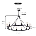 thumbnail image 3 of Ganeed Farmhouse Chandelier Metal, 39 Inch 12-lights Rustic Wagon Wheel Chandelier Light Fixture, Black Farmhouse Pendant Lighting For Dining Room Living Room Kitchen Island, 3 of 17