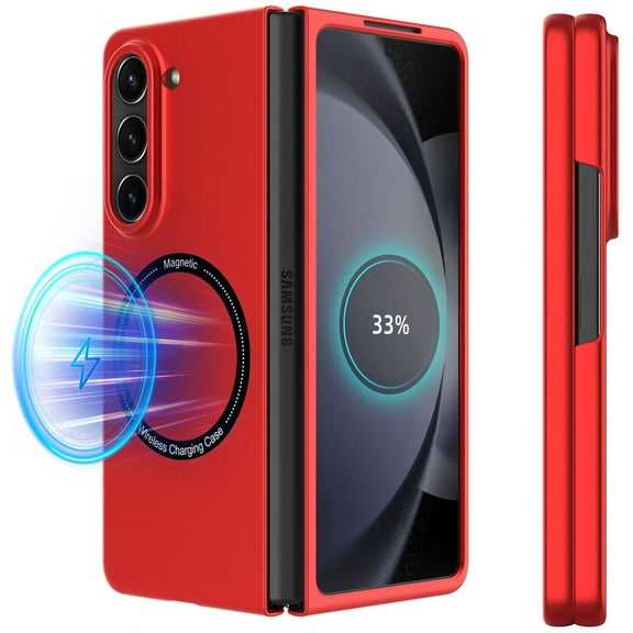 Slim Protective Cover with MagSafe Magnetic Ring for Samsung Galaxy Z Fold 5 - Red