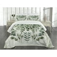thumbnail image 2 of Ambesonne Eucalyptus Leaves Quilted Bedspread Set 3 Pcs, Weeping Wreath, King Size, Ivory and Laurel Green, 2 of 4