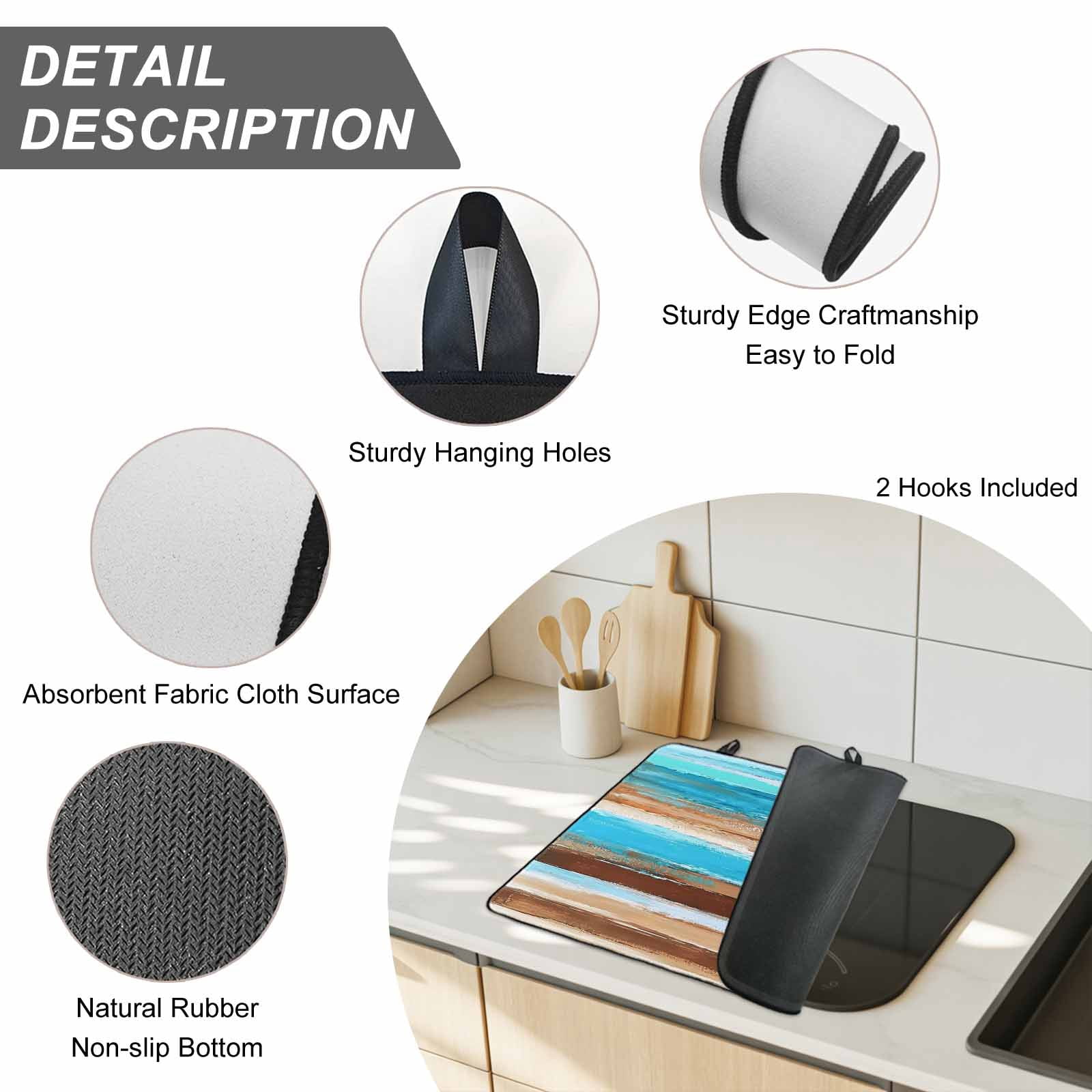 Turquoise Brown Stove Top Cover for Electric Stove, Heat-proof & Non Slip Glass Top Stove Cover Protector, Gradient Rustic Ocean Wood Grain Kitchen Flat Cooktop Rubber Mat 24x21 Inches