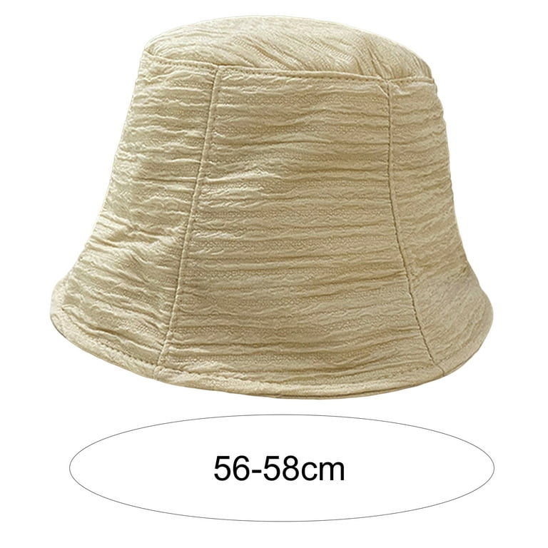 opvise Women Summer Thin Pleated Fisherman Hat Solid Color Short Brim Flat  Dome Bucket Hat Apricot 