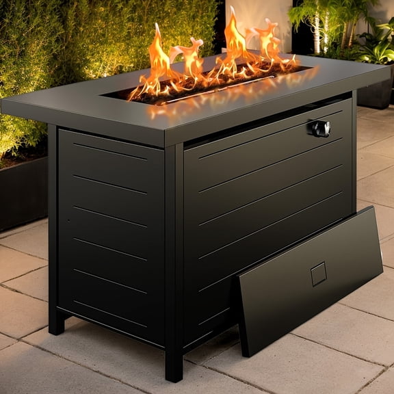 43" Outdoor Dining Table with Fire Pit - 60,000 BTU Propane Gas, Waterproof Cover, Removable Lid & Cup Holders, Perfect for Patio, Backyard, Garden Seating