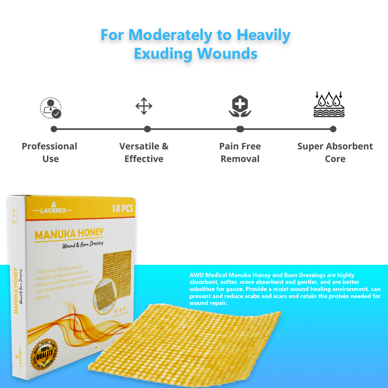 honey on wounds as a dressing Kastormed Gauze Dressing, Manuka Honey Wound Care, Medical Grade Honey Patches for Faster Wound Care, Burn Dressing, Sterile 4'' x 4'' (Pack of 10) : Health & Household MediHoney Wound and Burn Dressing