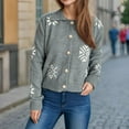 thumbnail image 4 of Jjayotai Women's Floral Print Button Down Cardigan, Turndown Collar Long Sleeve Knit Outerwear Sweaters Gray L, 4 of 4