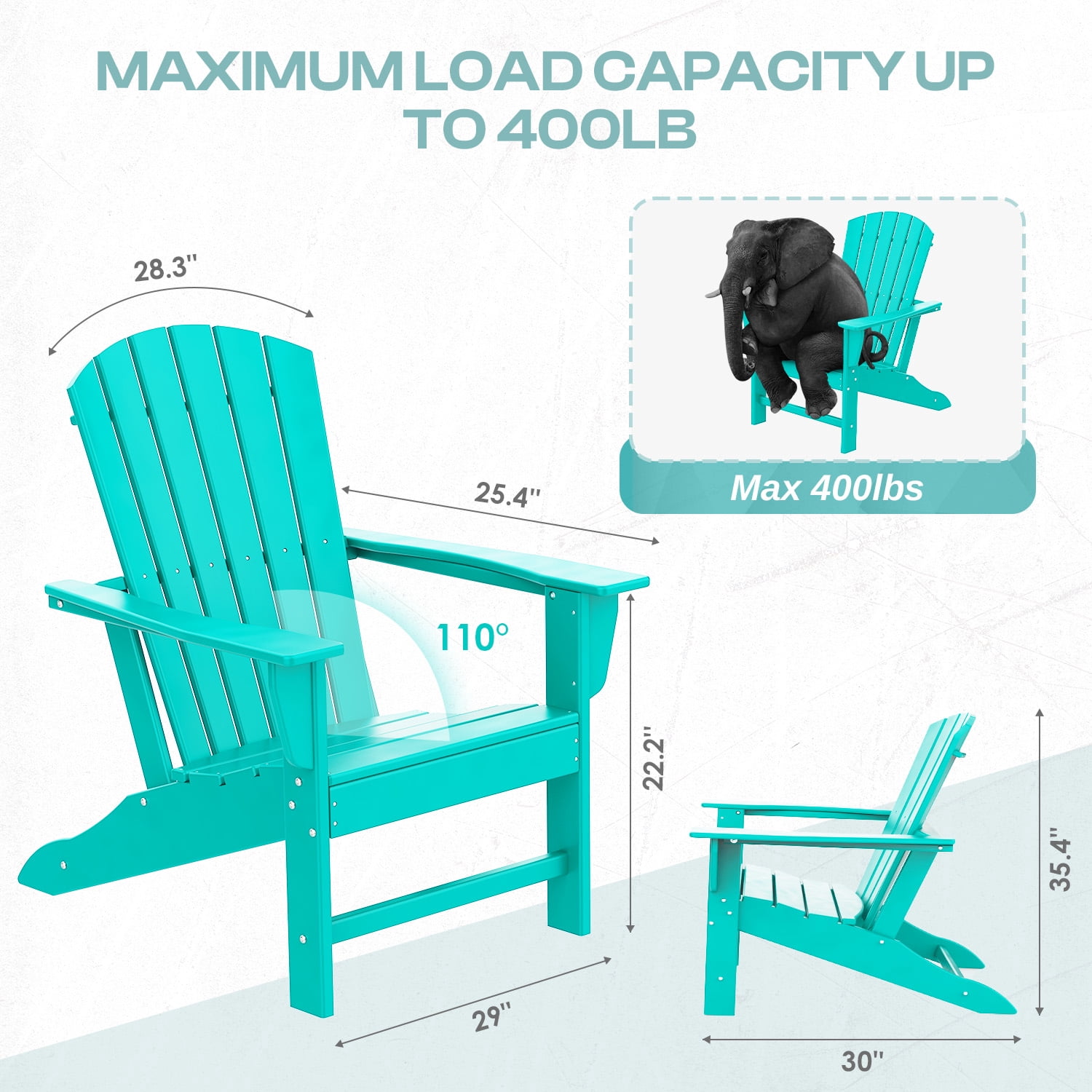 FURRYFECTION Outdoor Adirondack Chair,HDPE All-Weather Adirondack Chair, Plastic Outdoor Patio Lawn Chairs for Patio Garden Backyard Deck,Aqua