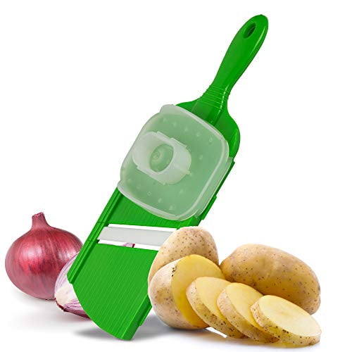 Green Mandoline Slicer with Ceramic Blade and Hand Guard Graters for