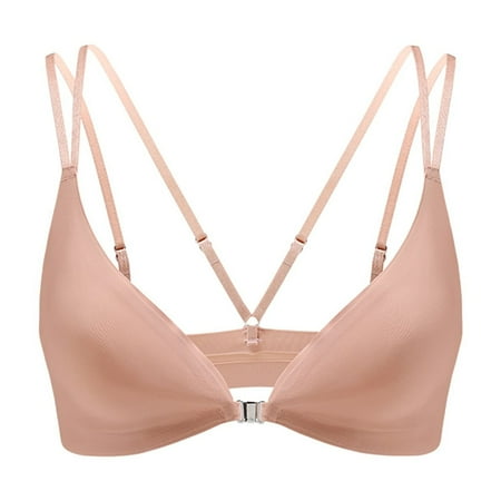 vigerkar Women s Front Closure Bras No Underwire Plunge V Neck Bra Low Cut Padded Bralettes Soft Comfy Seamless Everyday Bra Pink  XL