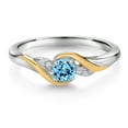 thumbnail image 2 of Gem Stone King 925 Sterling Silver and 10K Yellow Gold Round Swiss Blue Topaz and White Lab Grown Diamond Engagement Ring for Women (0.38 Cttw, Gemstone Birthstone, Size 8), 2 of 5