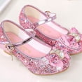 thumbnail image 3 of Zapatos de baile para niñas con tacón bajo y lentejuelas, con lazo (rosa, talla 30), 3 of 8