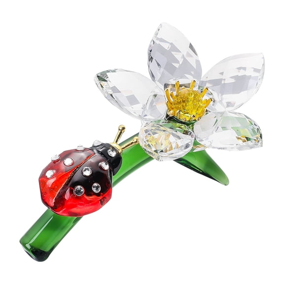 1pcs Mini Crystal Flower Ladybug,Decor Insect Statue Decor Room Ornament Hand-Blown Glass Collectible Figurines