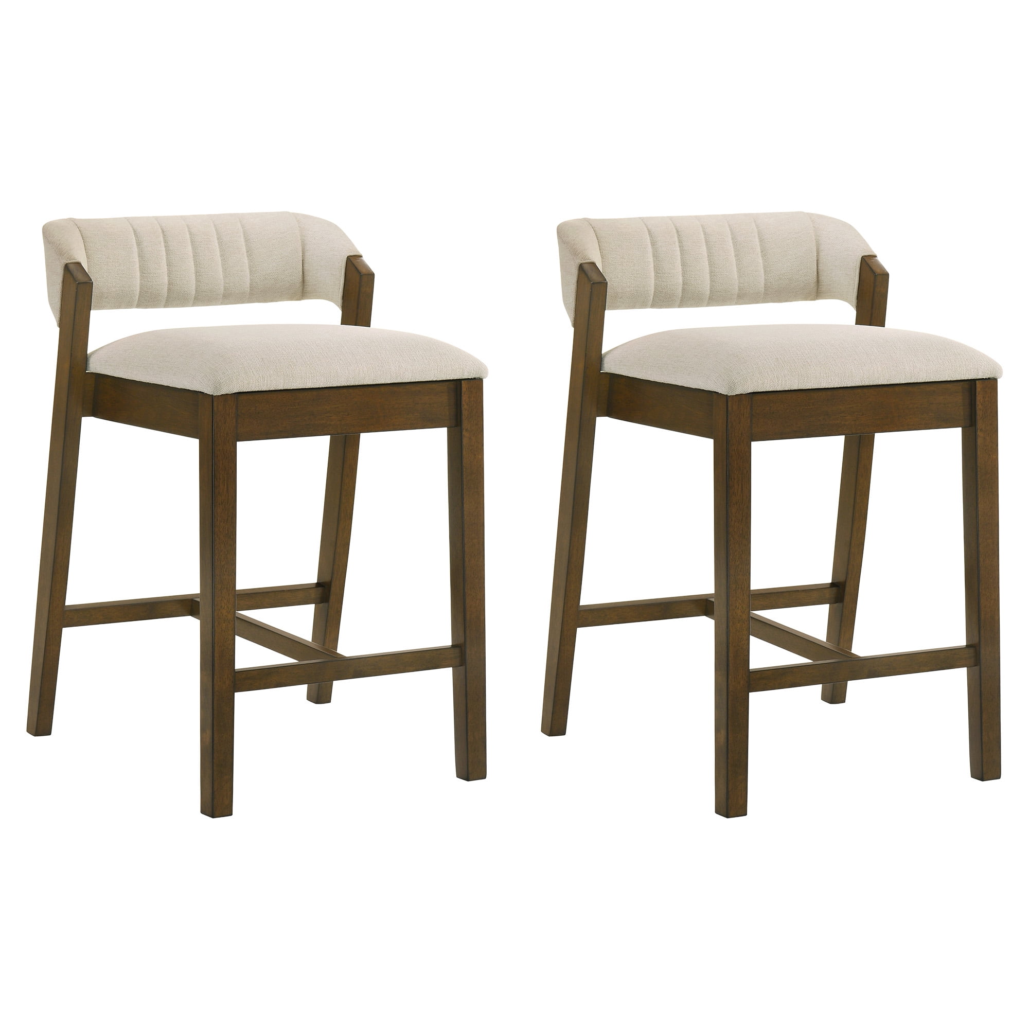 Landyn 30 in. Sepia Brown Bar Height Rubberwood Barstool with Ecru Fabric Seat - Set of 2