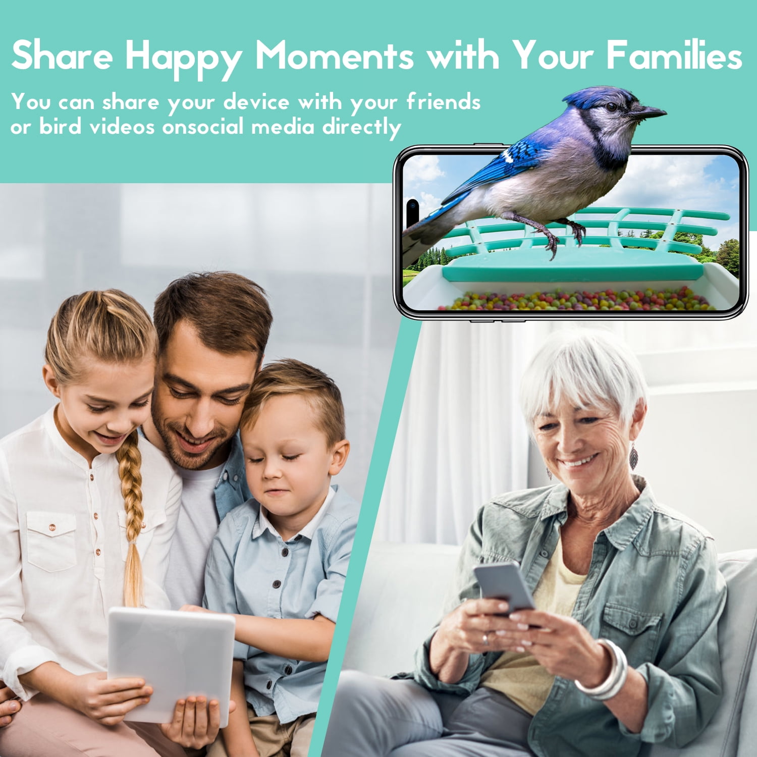 Birdkiss Bird Feeder with Camera, AI Identify Bird, Solar Panel, Built-in Microphone for Bird Watching Lovers
