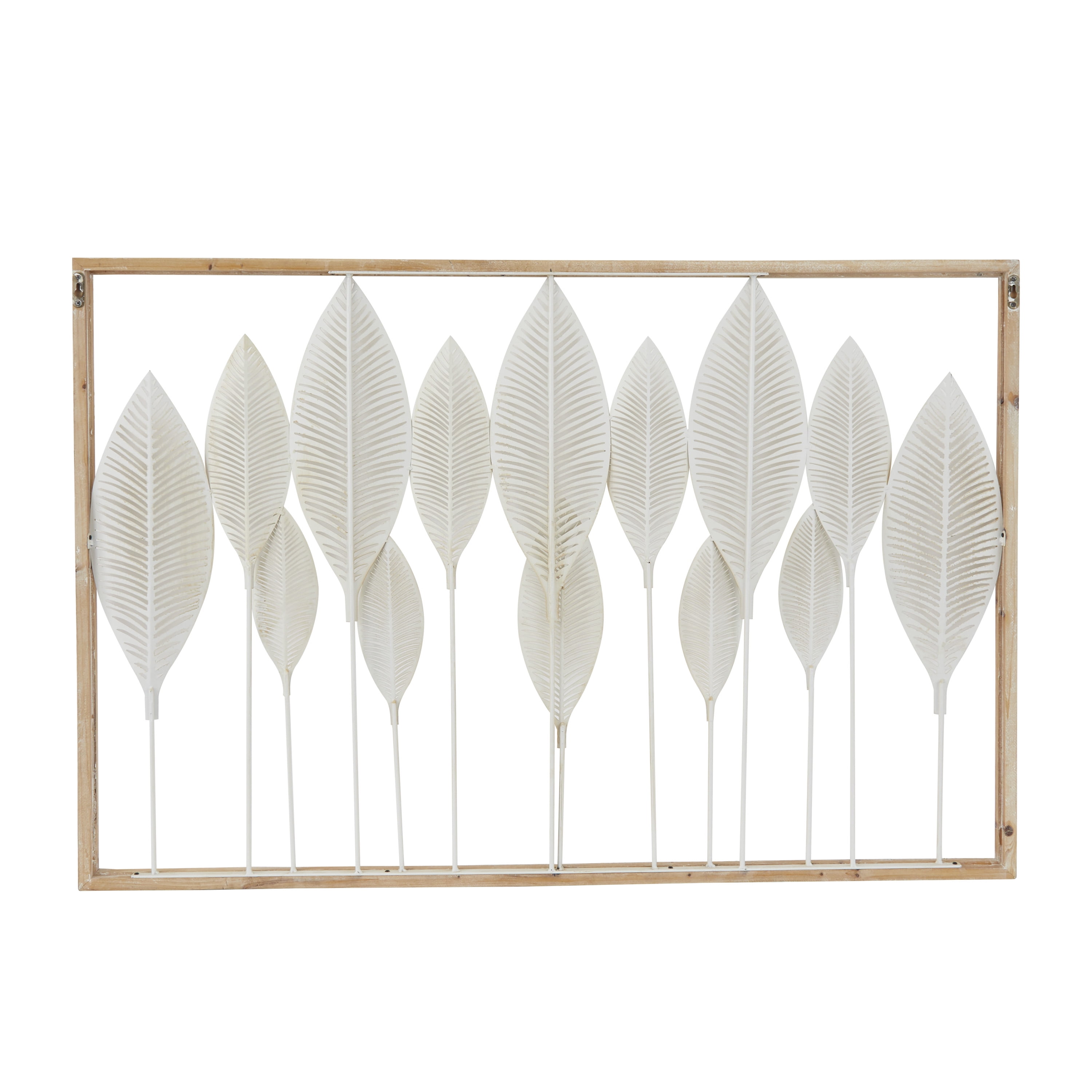 DecMode White Metal Tall Cut-Out Leaf Wall Decor with Intricate Laser Cut Designs