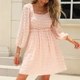 thumbnail image 2 of Vestido de lunares de manga tres cuartos con cuello cuadrado y cintura alta a la moda de verano para mujer Fridja  yut7130, 2 of 4
