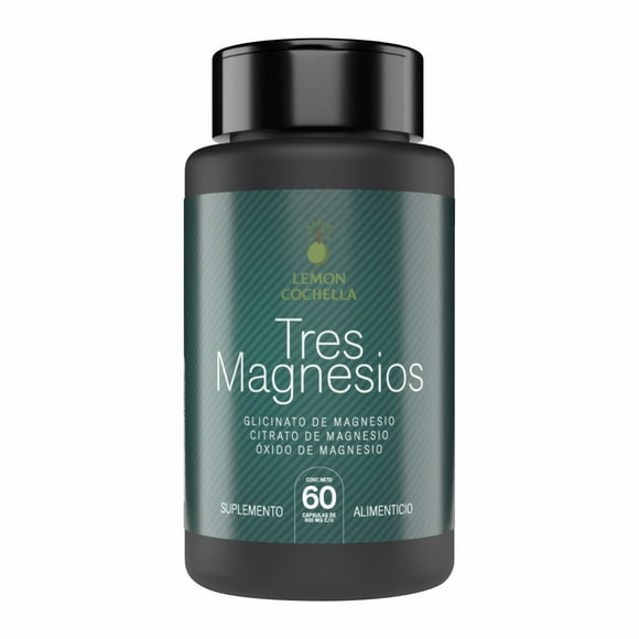 Tres Magnesios - Glicinato, Citrato y Oxido de Magnesio. Frasco con 60 caps
