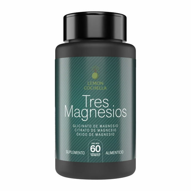 Tres Magnesios - Glicinato, Citrato y Oxido de Magnesio. Frasco con 60 caps