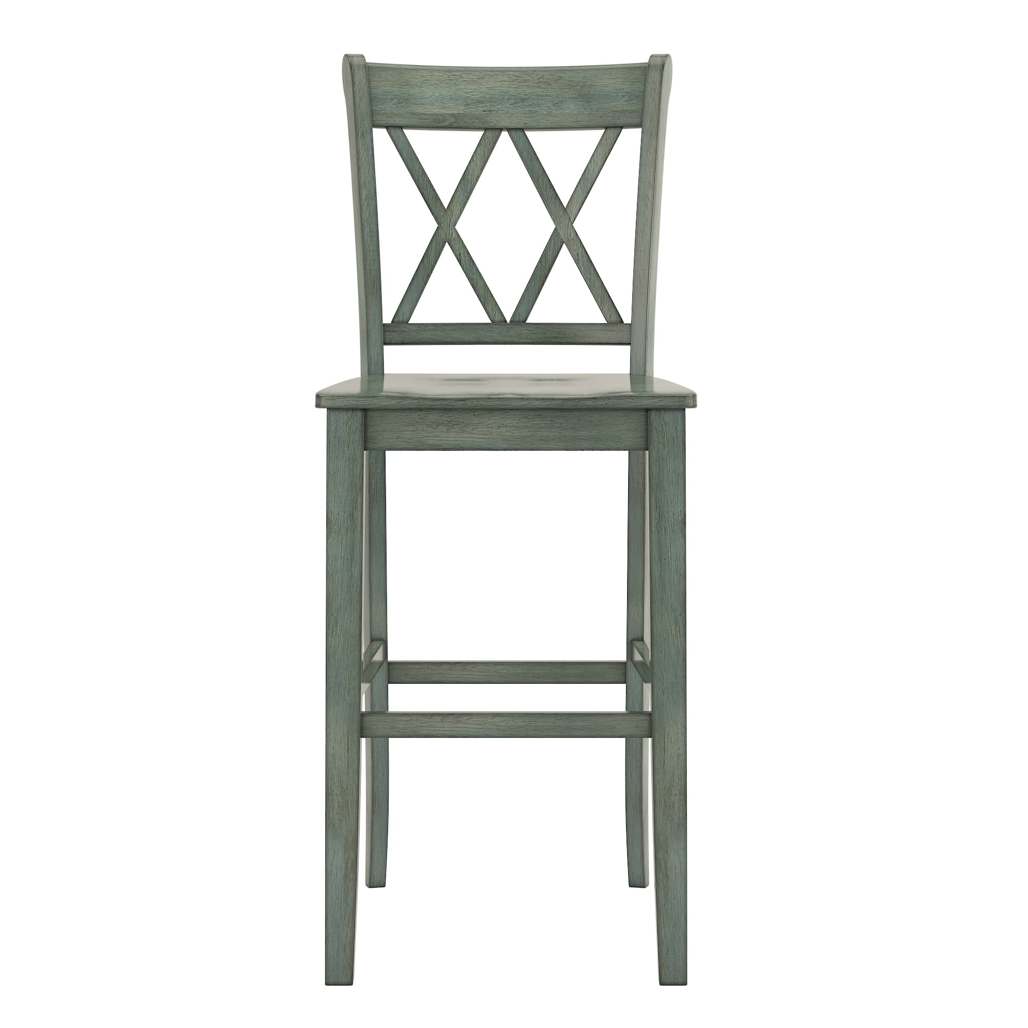 Weston Home Farmhouse Vintage Double X Solid Wood Bar Height Chair, Set of 2, Antique Sage
