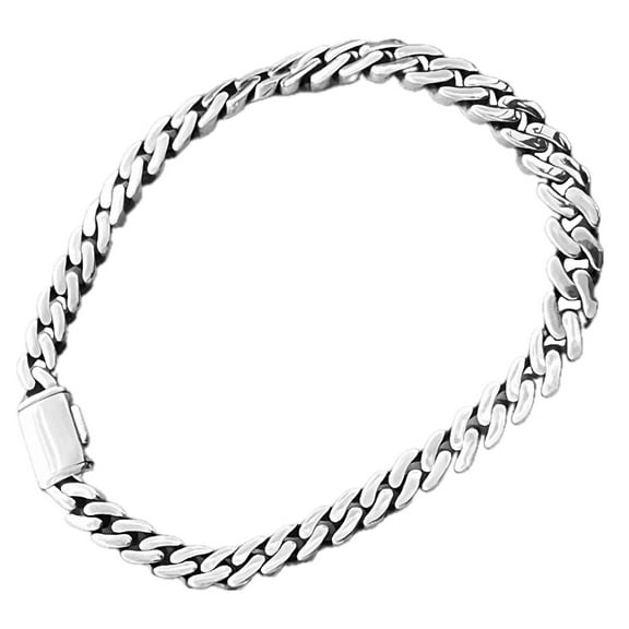 Real Solid 925 Sterling Silver Sleek Cuban Link Oxidized Chain Bracelet 6MM Thick 7" Inch