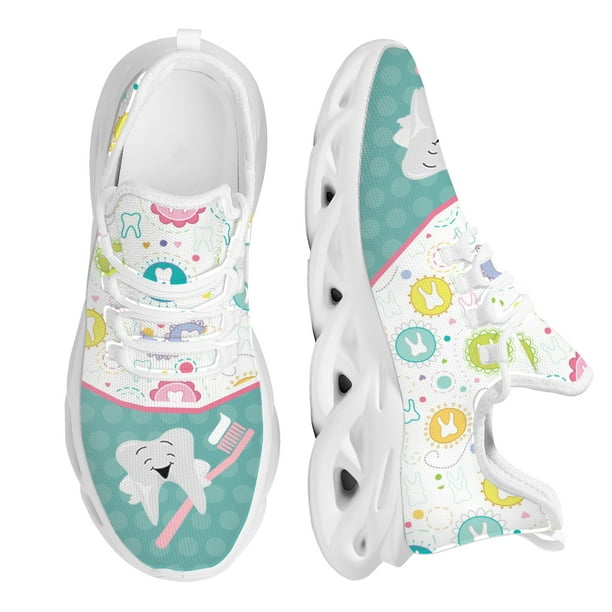 Zapatillas deportivas informales con diseño de diente dental novedoso para mujer, zapatos con cordones, zapatos antideslizantes para actividades al aire libre para mujer